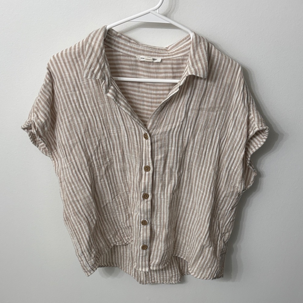 beachlunchlounge Beige Striped Button-Down Shirt